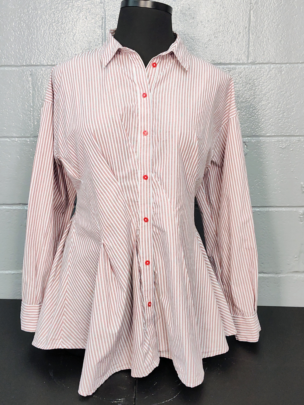 Maeve Pink and White Striped Waisted Button-Down Shirt